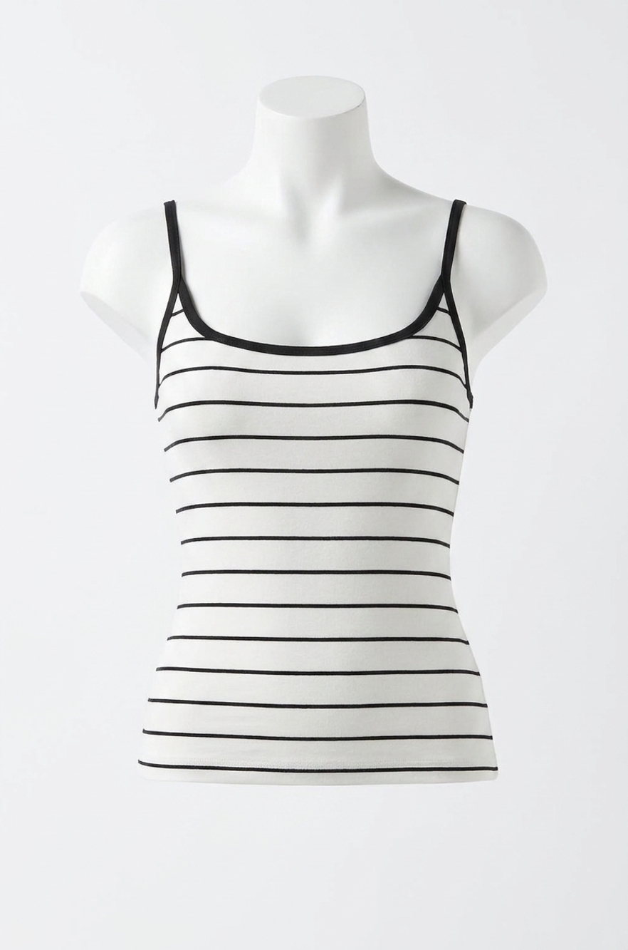 NEW WE WORE WHAT scoop cami bodysuit in ecru / black stripe